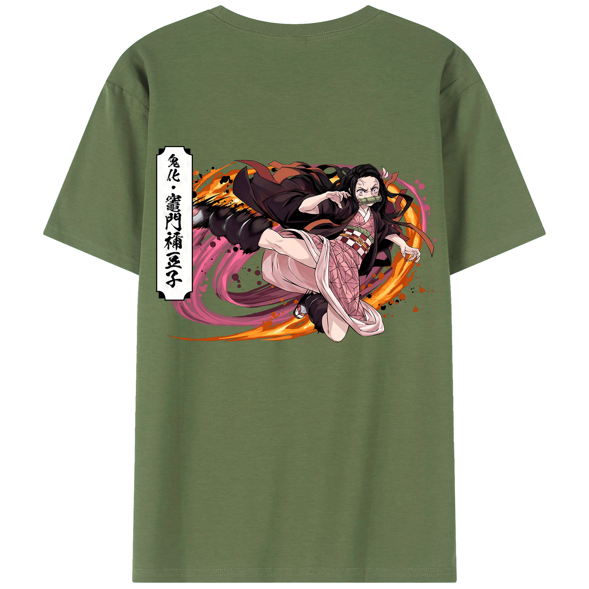 （画像用） 鬼滅の刃（きめつのやいば）竈門 禰󠄀豆子／かまど ねずこ Kamado Nezuko 綿100％ メンズ半袖Tシャツ（バックプリント） 通気性